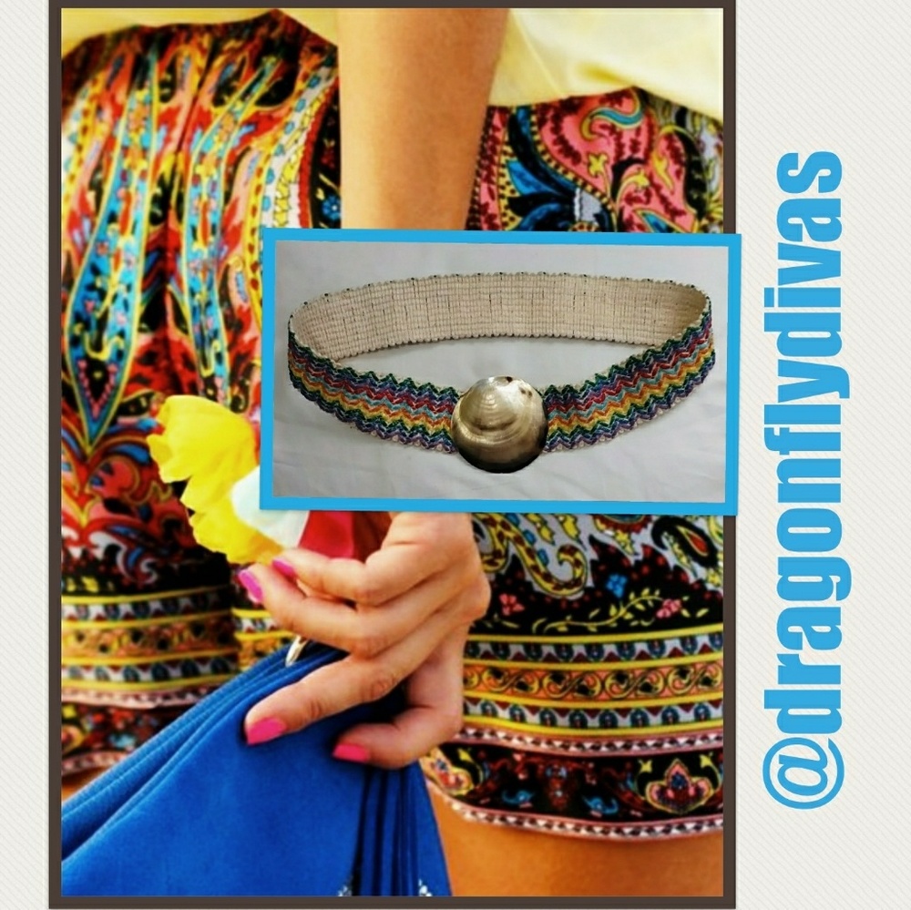 VTG Boho Shell & Straw Stretch Belt
